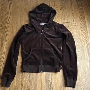 Chocolate brown Juicy Couture stretch velvet zip up hoodie M